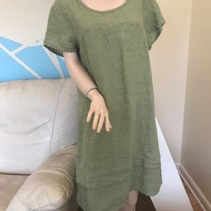 Flax Linen Wasabi One Tuck Wonderful Dress S